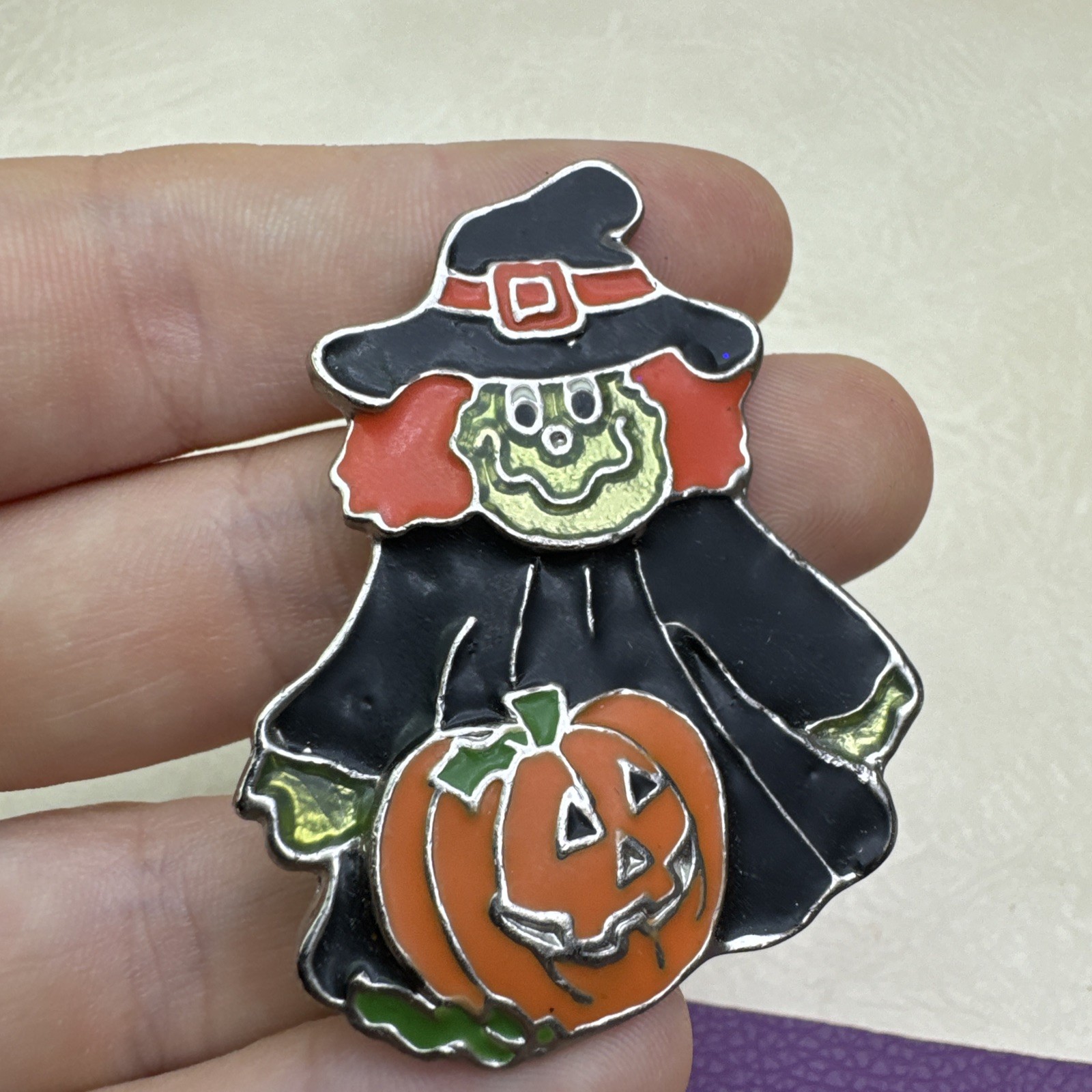 Halloween Witch Brooch Pins Lot of 3 Trick or Treat Bear Pumpkin Brook Enamel