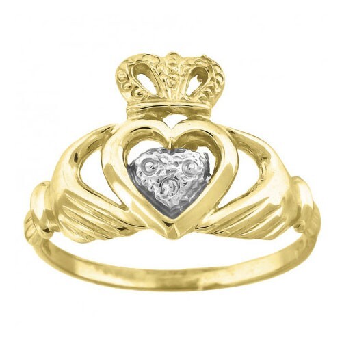 10kt White Or Yellow Gold Womens Cubic Zirconia Cz Claddagh Crowned Heart Ring