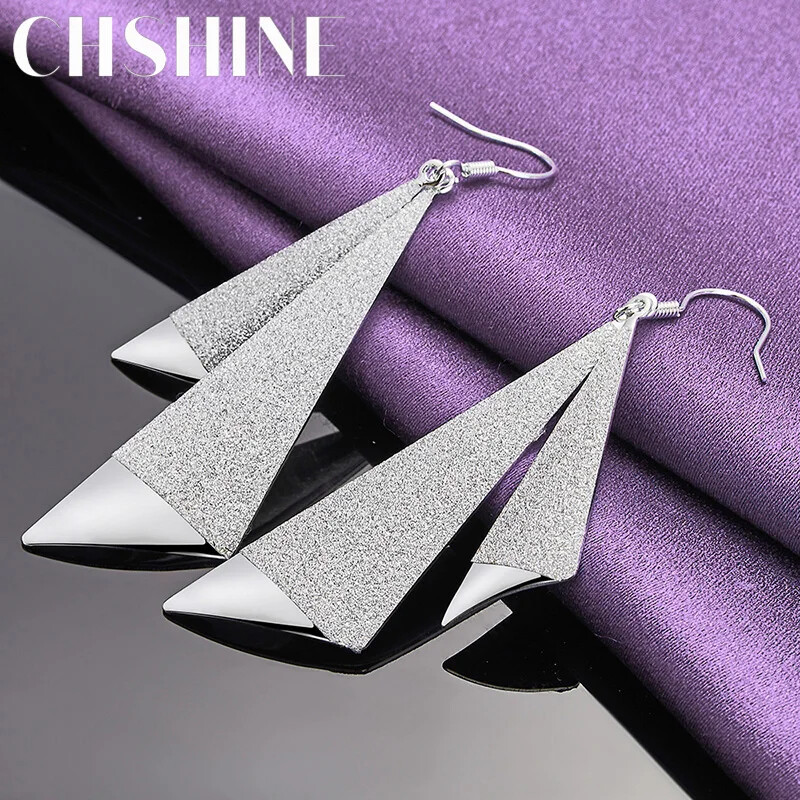 CHSHINE 925 Sterling Silver Matte Creative Geometric Design Earrings Jewelry
