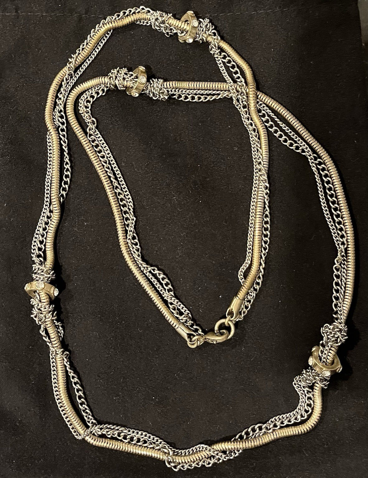 Vintage Loft Silver & Gold-Tone Snake Chain w/ Rhinestones Long Necklace, NWOT