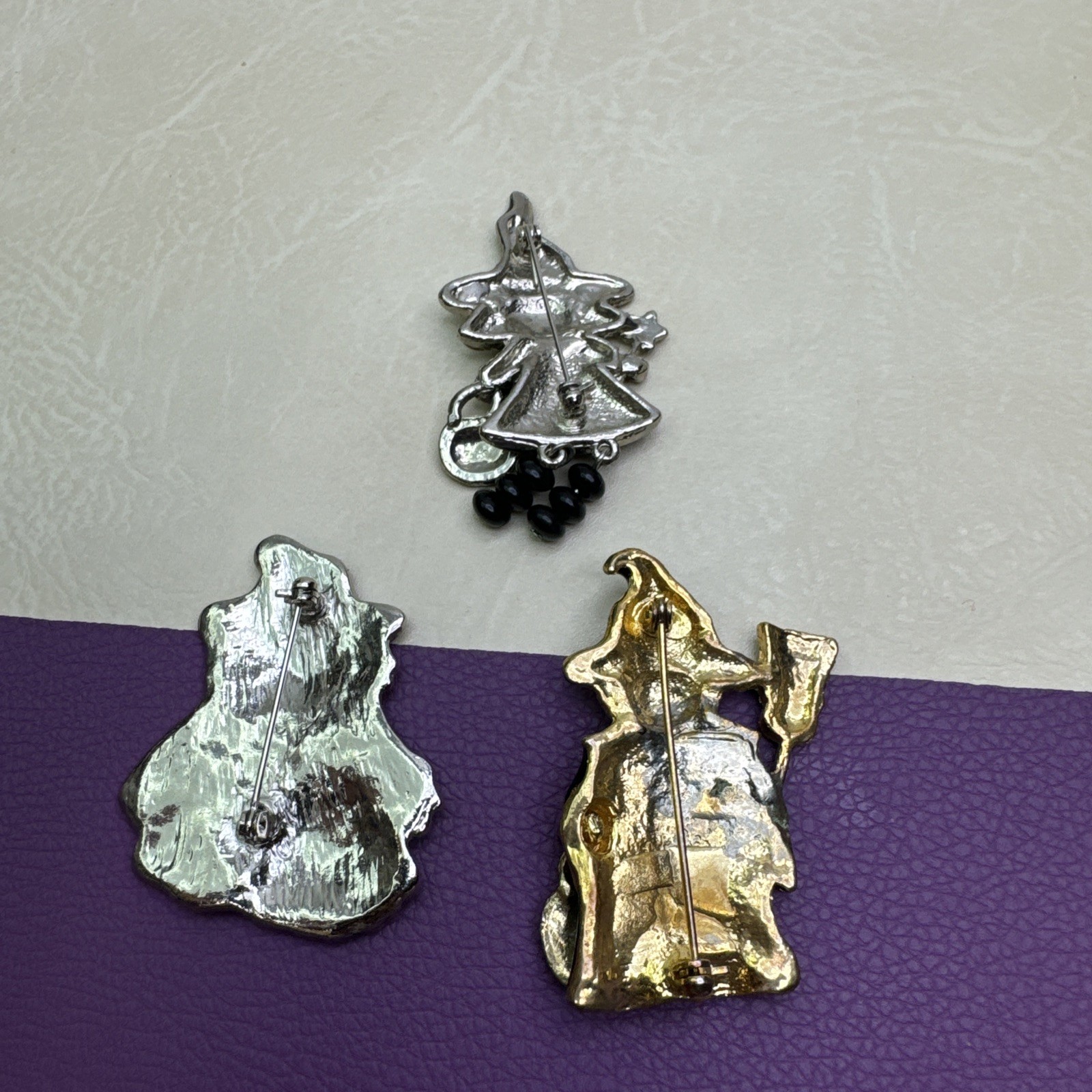 Halloween Witch Brooch Pins Lot of 3 Trick or Treat Bear Pumpkin Brook Enamel