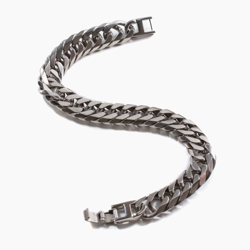 Pure Titanium 12mm Thick Chain Bracelet 6-Sided Double Curb Link 8.75″ MIJapan