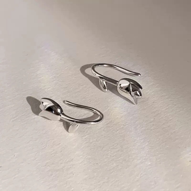 925 Sterling Silver Tulip Flower Hoop Earrings Cute Floral Dangle Earrings 322