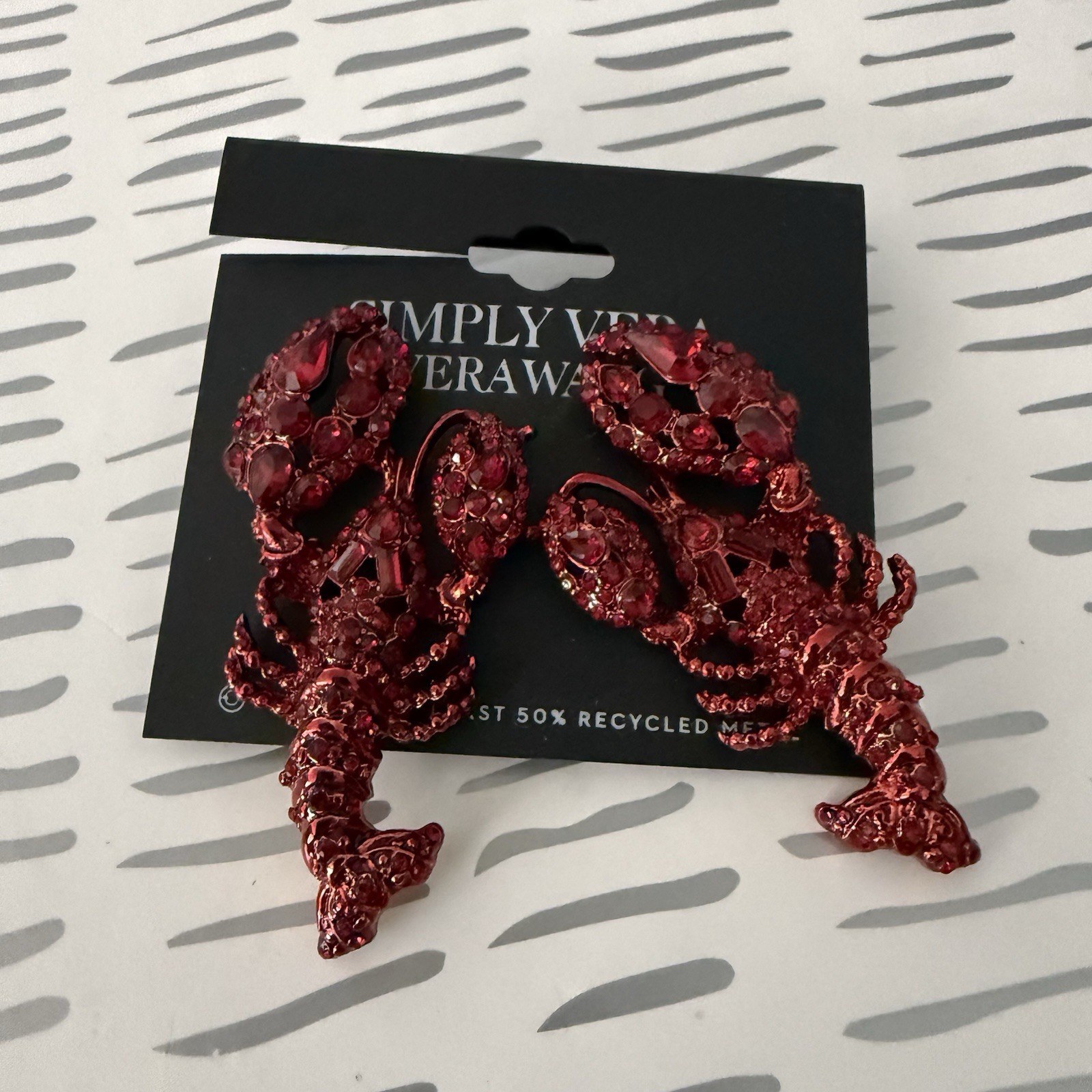 Simply Vera Vera Wang Red Rhinestone Lobster Earrings Maine Summer Ocean Beach