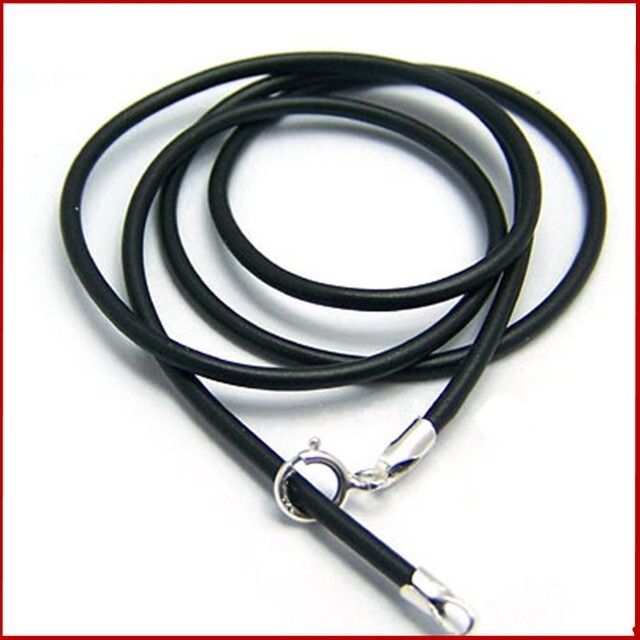 925 Sterling Silver 20″ Black 2mm Wide Rubber Rope Chain Pendant Necklace DIY