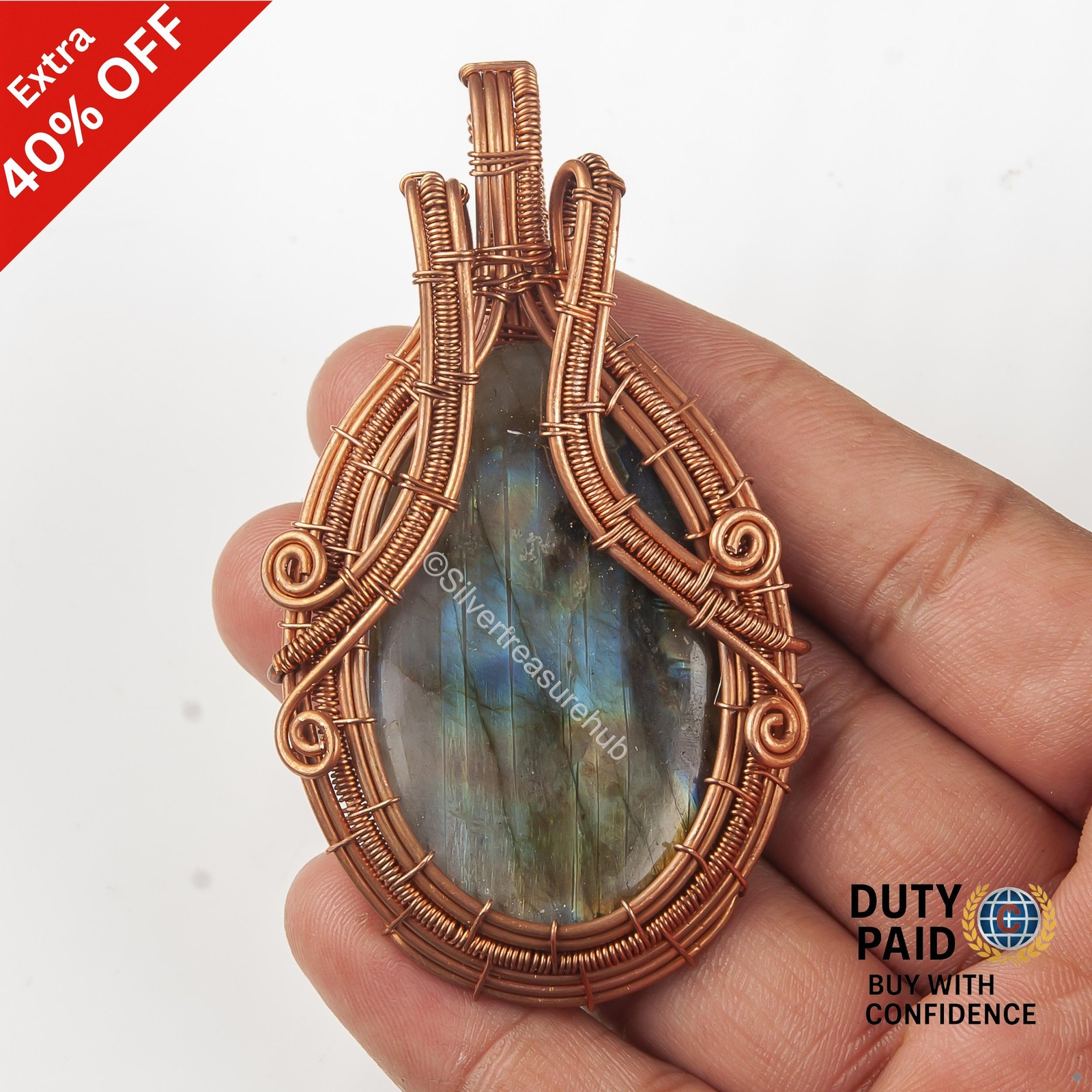 OVAL Labradorite Stone Copper Engagement Wire Wrap Anniversary Pendant Jewelry