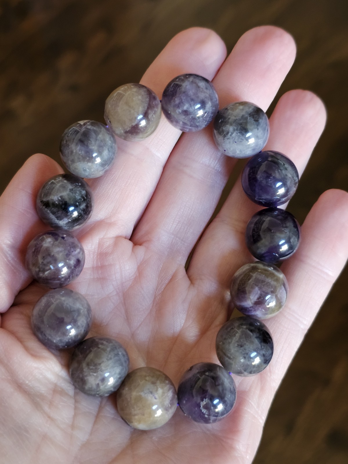 Dream Amethyst Crystal Beaded Stretch Bracelet – 16 mm Chunky & DARK Purple