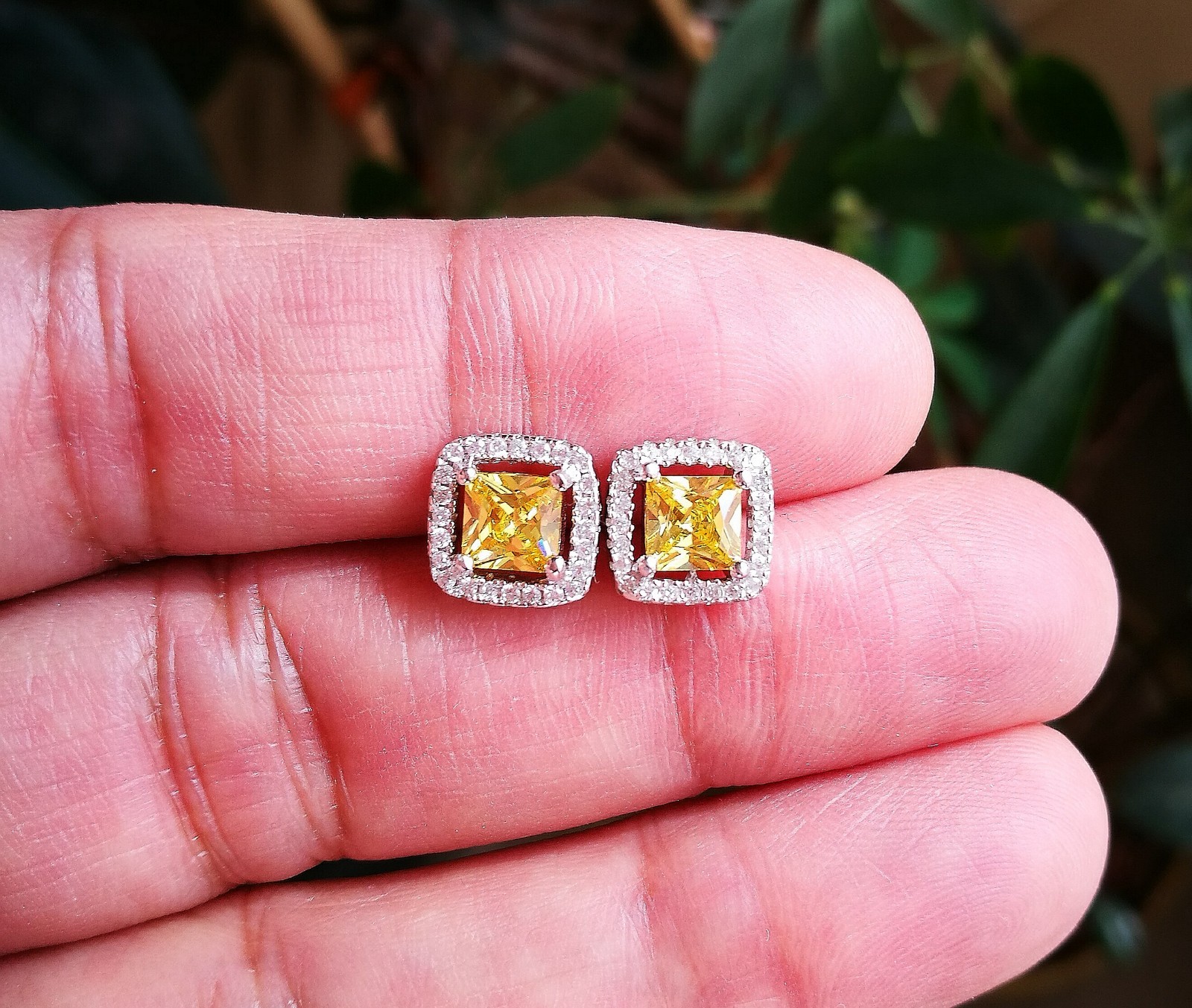 2 Ct Womens Mens Halo Earrings 14K Gold Plated Silver Yellow Simulated Diamond