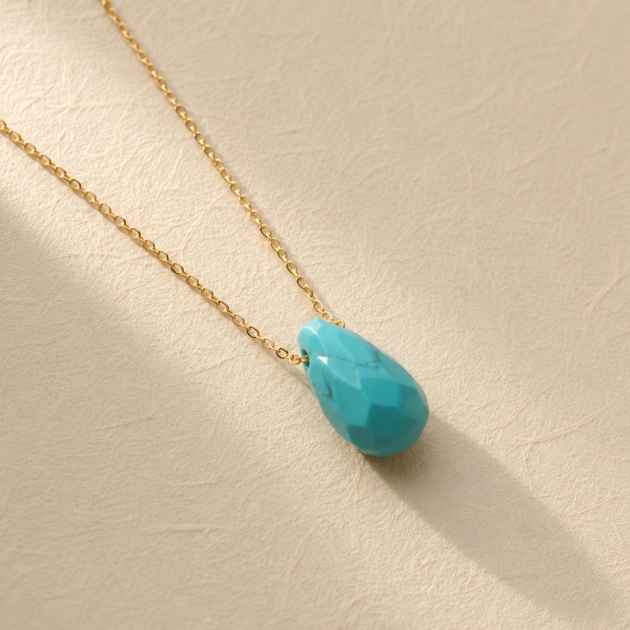 Natural Turquoise Water Drop Necklace | 18K Gold Plated | Dainty Protection