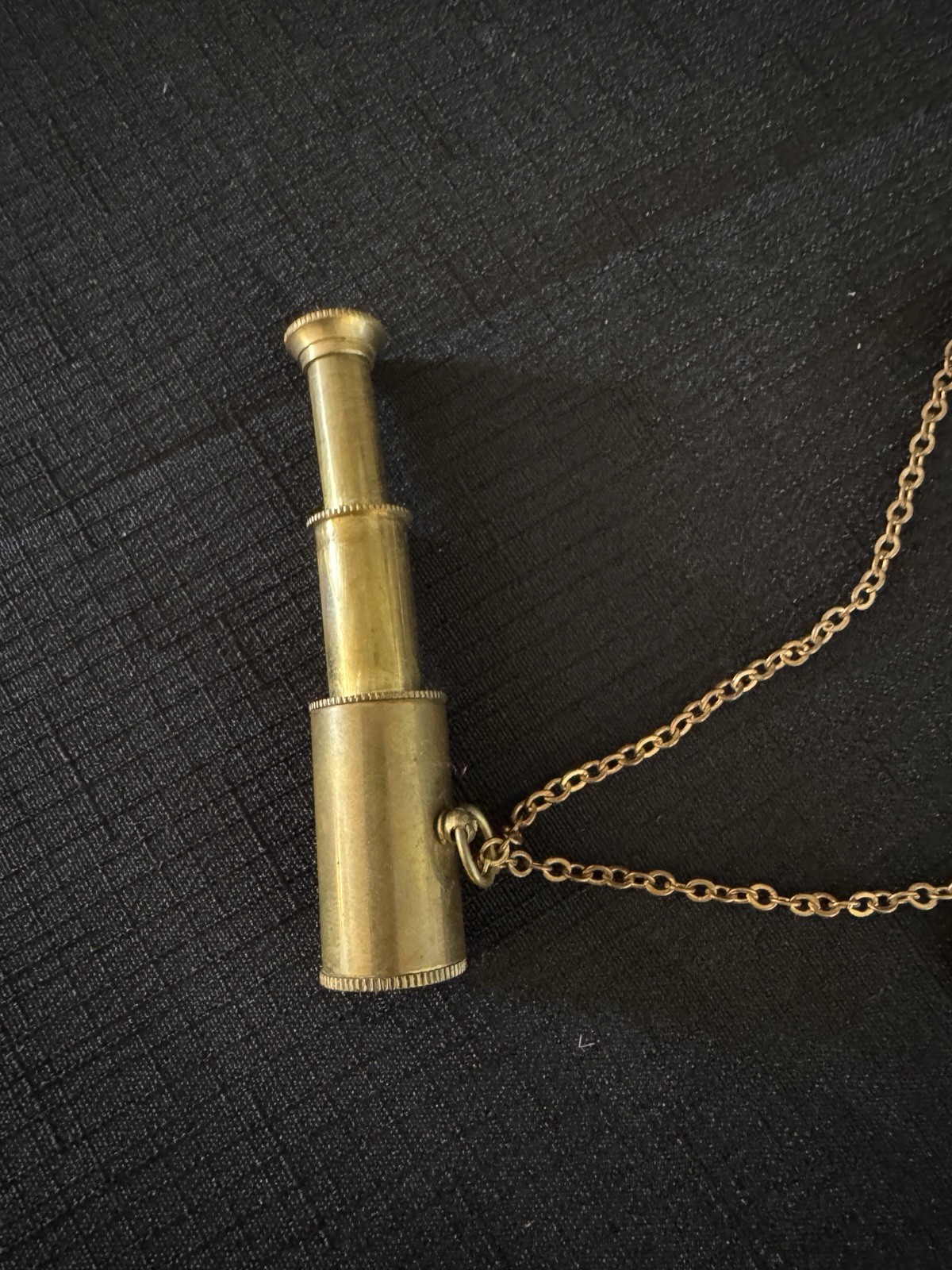 Feeling Ginger Expanding Brass Mini Telescope & Locket Necklace 30 in