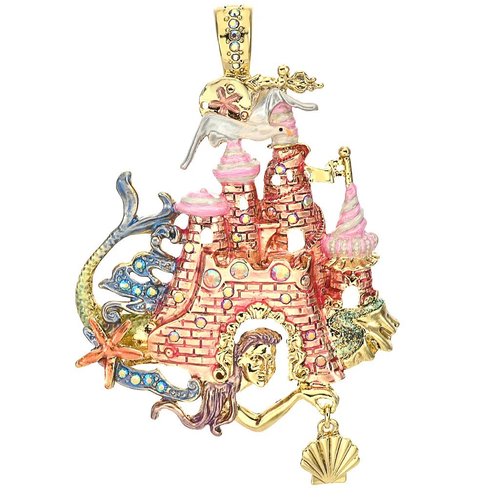 Kirks Folly Mermaid Sand Castle Foldover Pendant goldtone