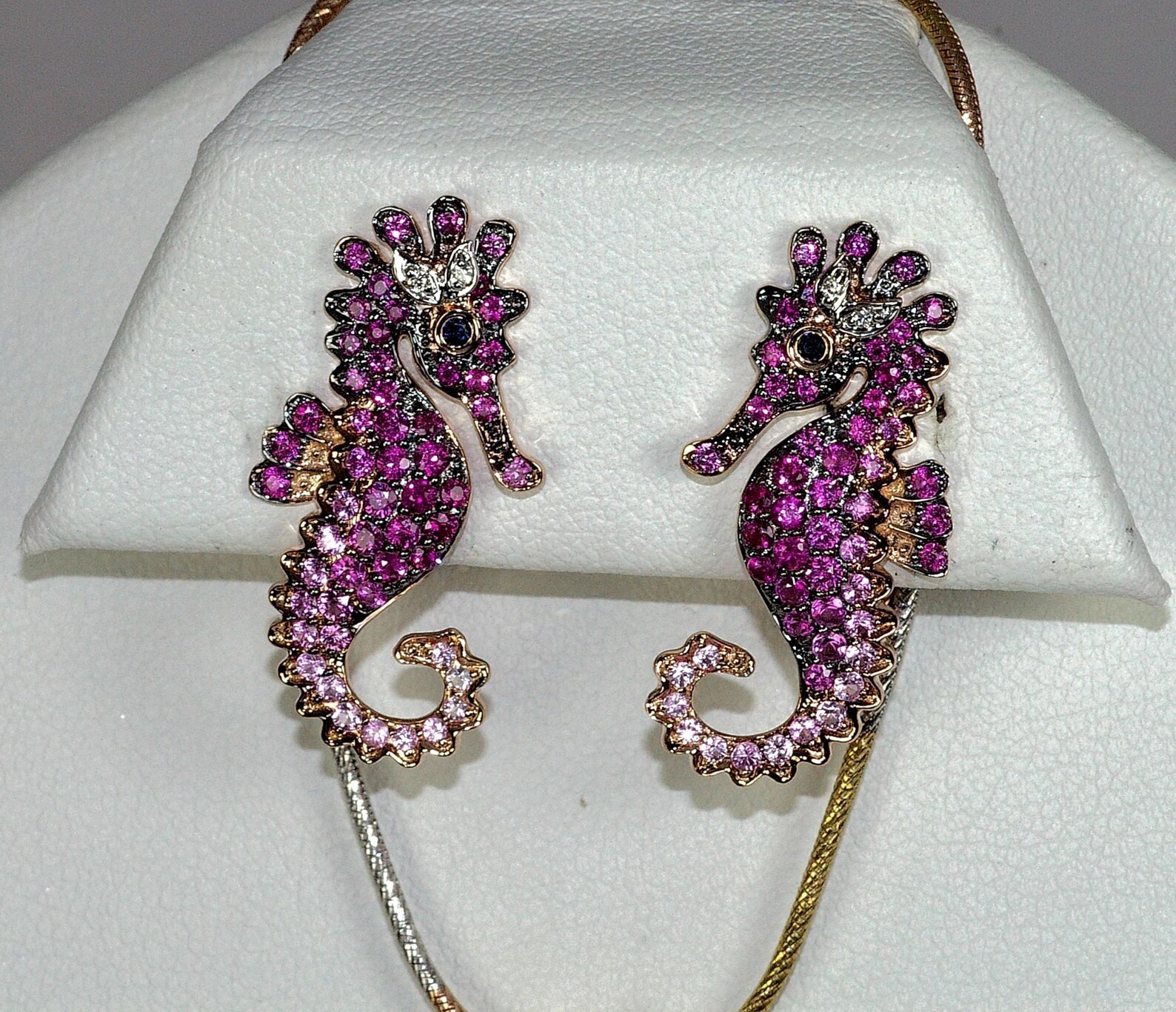 5 Ct Round Pink Ruby Seahorse Earrings, Ring, Pendant Set 14k Yellow Gold Plated