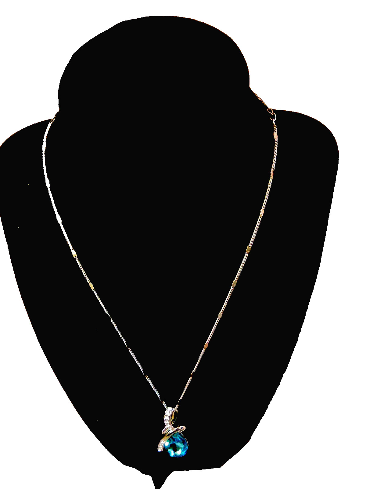 Princess Ice Platinum Plated Blue Teardrop Necklace
