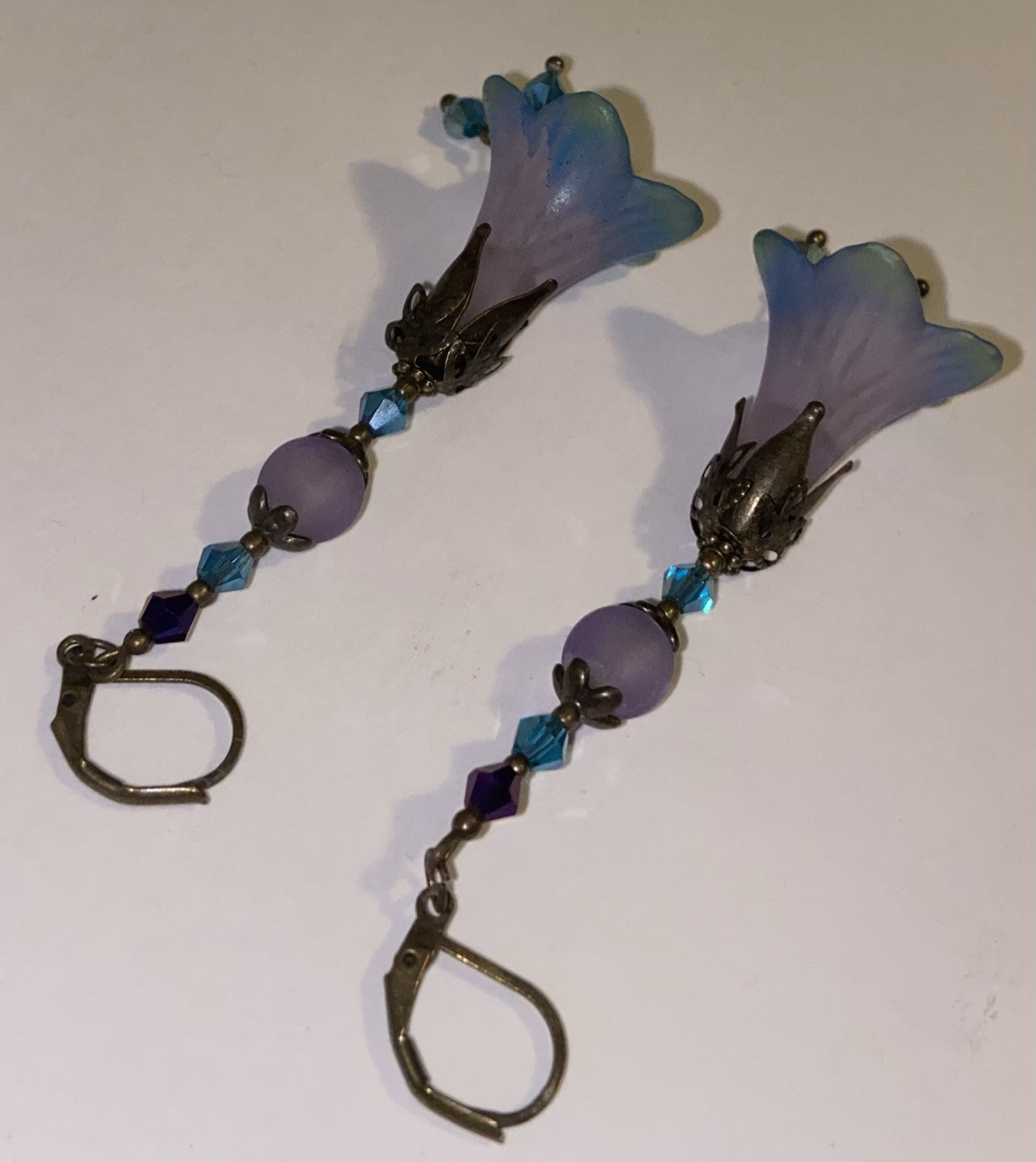 Handmade Mermaid Flower Dangle Purple Teal Earrings