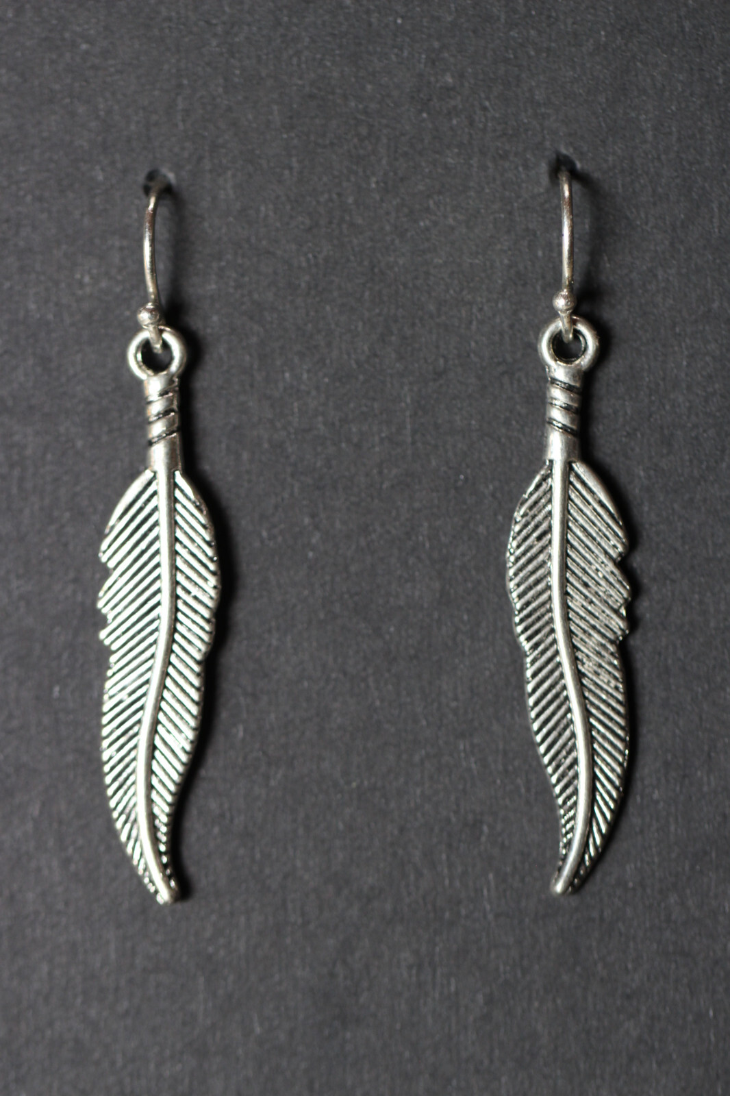 Feather Charm Earrings 925 sterling silver hooks pewter charms 1 3/4″ Southwest