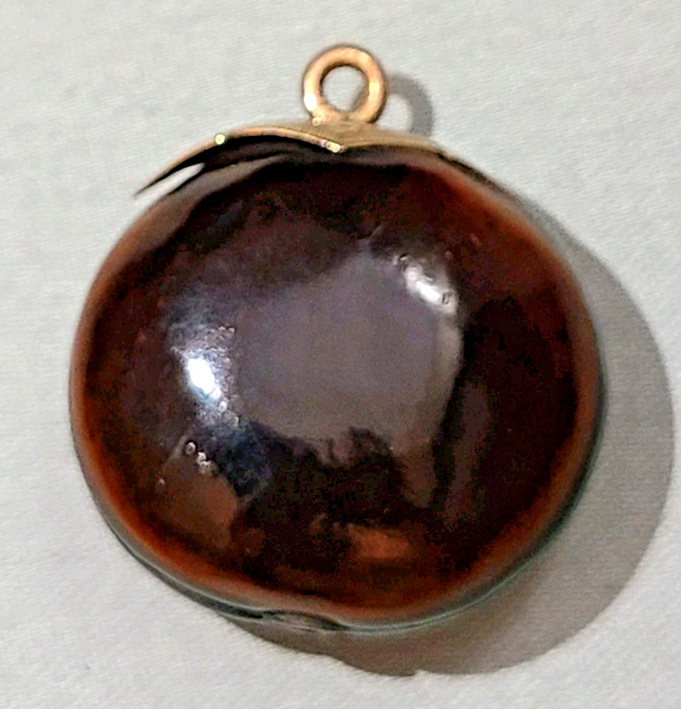 Antique Victorian polished mucuna / sea bean pendant, gold tone bail