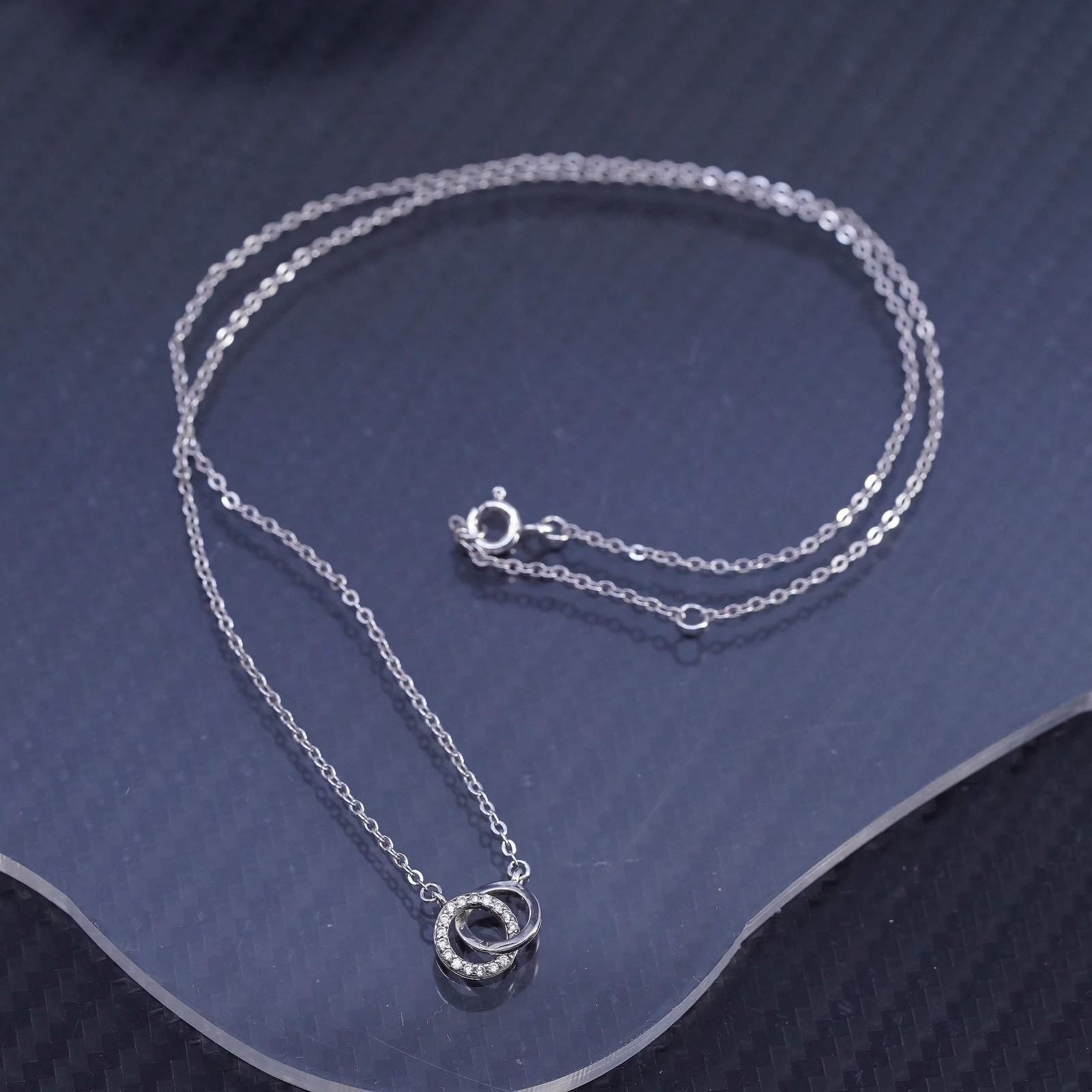 16+1”, sterling silver 925 circle necklace cluster cz entwined circle pendant