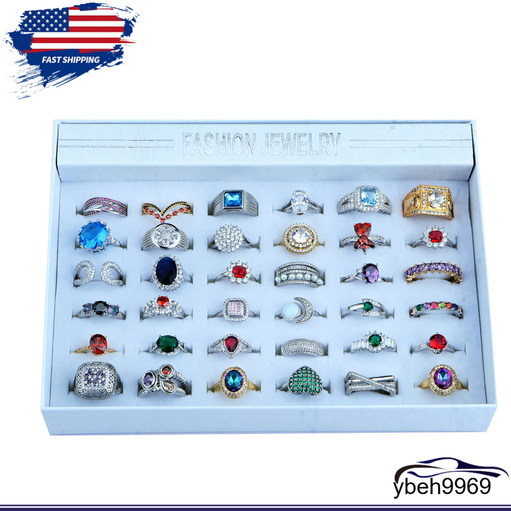 50PCS Wholesale Colorful Crystal Mixed Rings Bulk Finger Band Ring Jewelry Lot