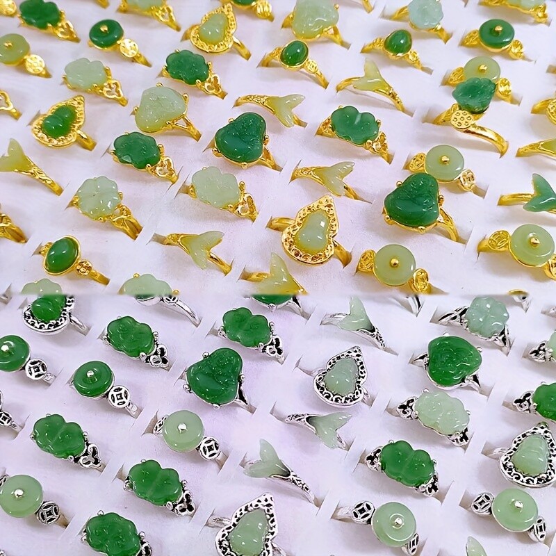 Wholesale Bulk Imitation Jade Ring Jewellery Size 16-20mm Random NO BOX