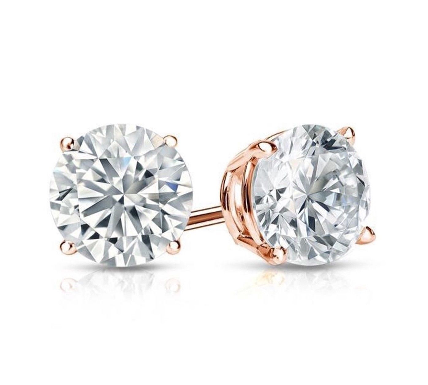 1 Ct Round Simulated Diamond Women Men Stud Earring in 14k Rose Gold Finish