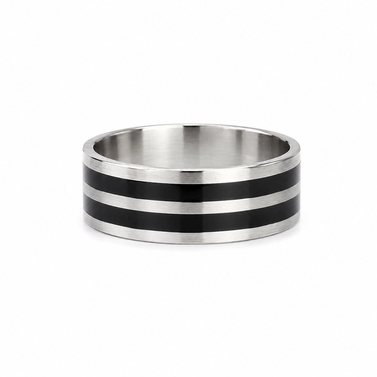 Stainless Steel Black Stripe Ring Size 19 / US 9 – Women & Men