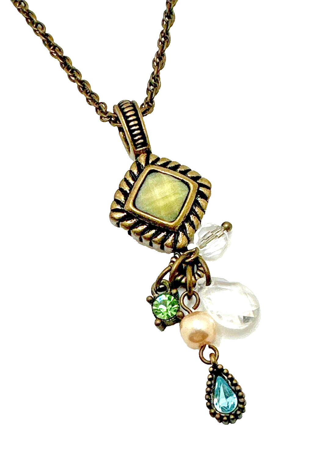 Lia Sophia Y Drop Pendant Necklace Rhinestone Green Blue Yellow Clear 16″-18″