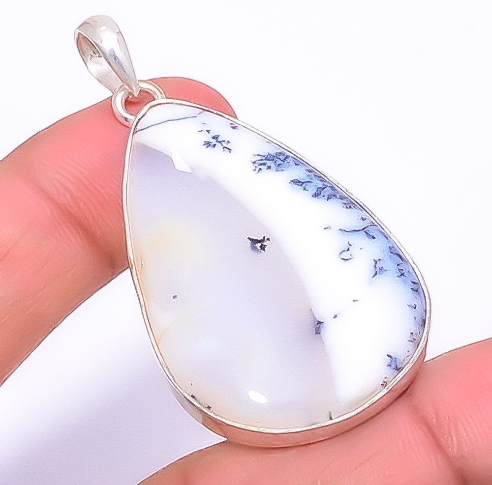 Dendritic Opal – Brazil Gemstone 925 Silver Plated Jewelry Pendant 2.05″ A345