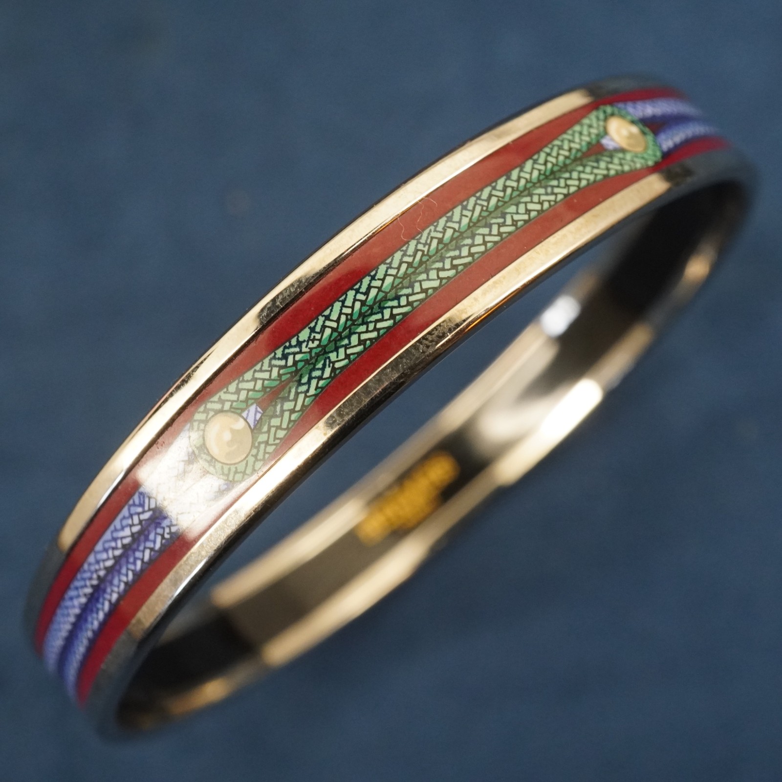 Hermès Brandebourgs Palladium Plated Narrow Enamel Bangle, Sz GM – Free Ship US