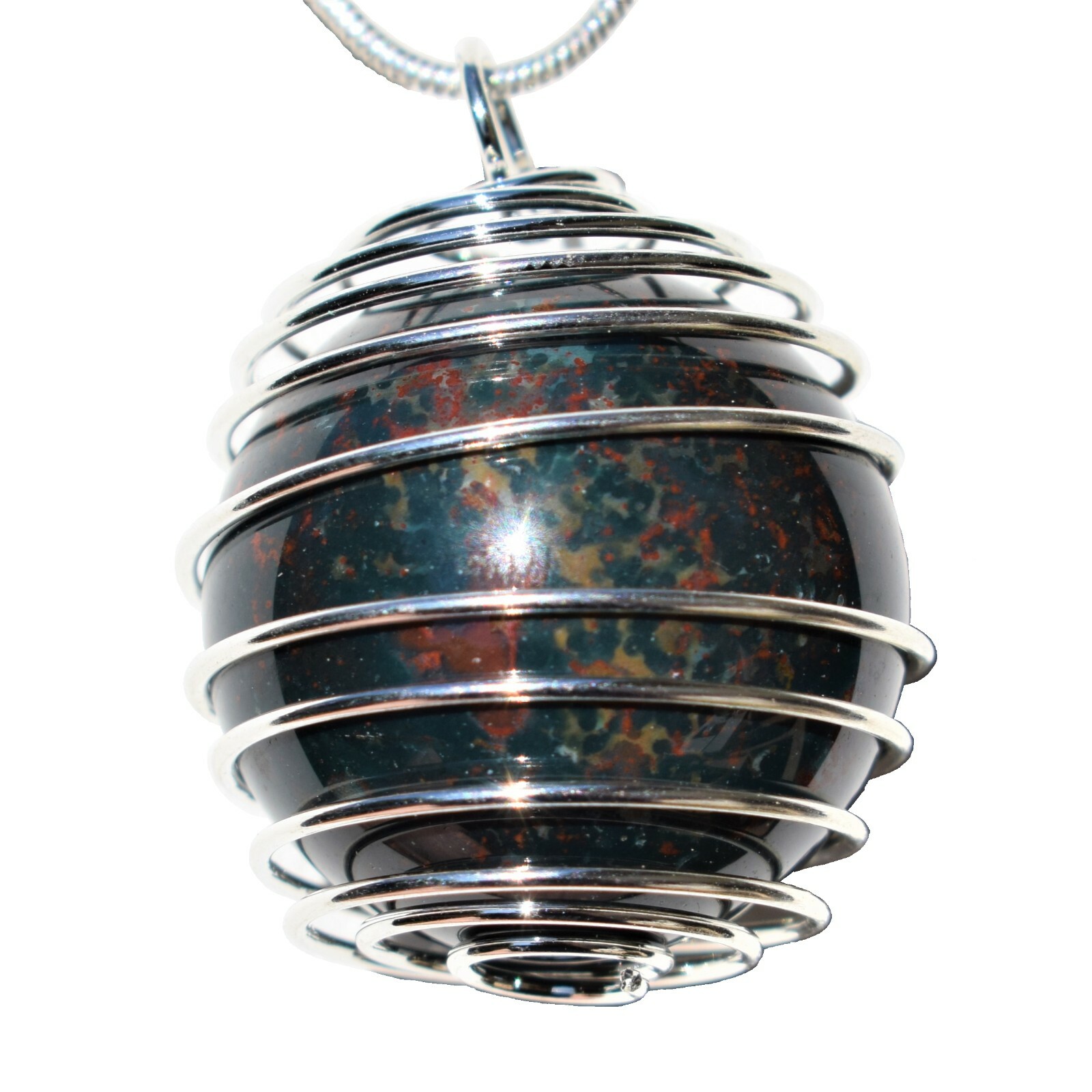 Bloodstone Hand-Polished Sphere Pendant + 20″ Stainless Steel Chain + Charger
