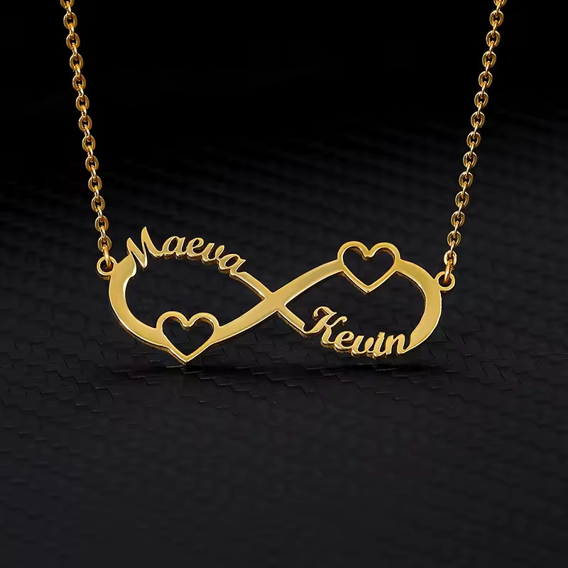 Custom Double Name Infinity Heart Necklace Pendant Jewelry Anniversary Wedding