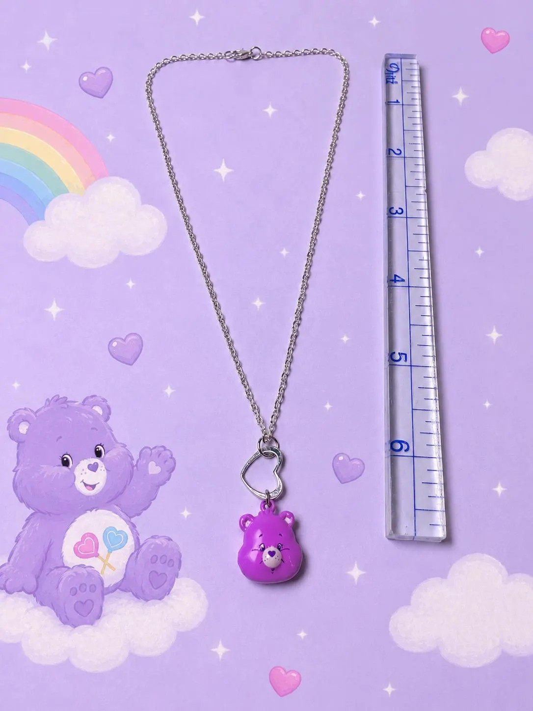 Purple Cheer Bear Inspired Necklace | Handmade Kawaii Bear Pendant | Silver Tone