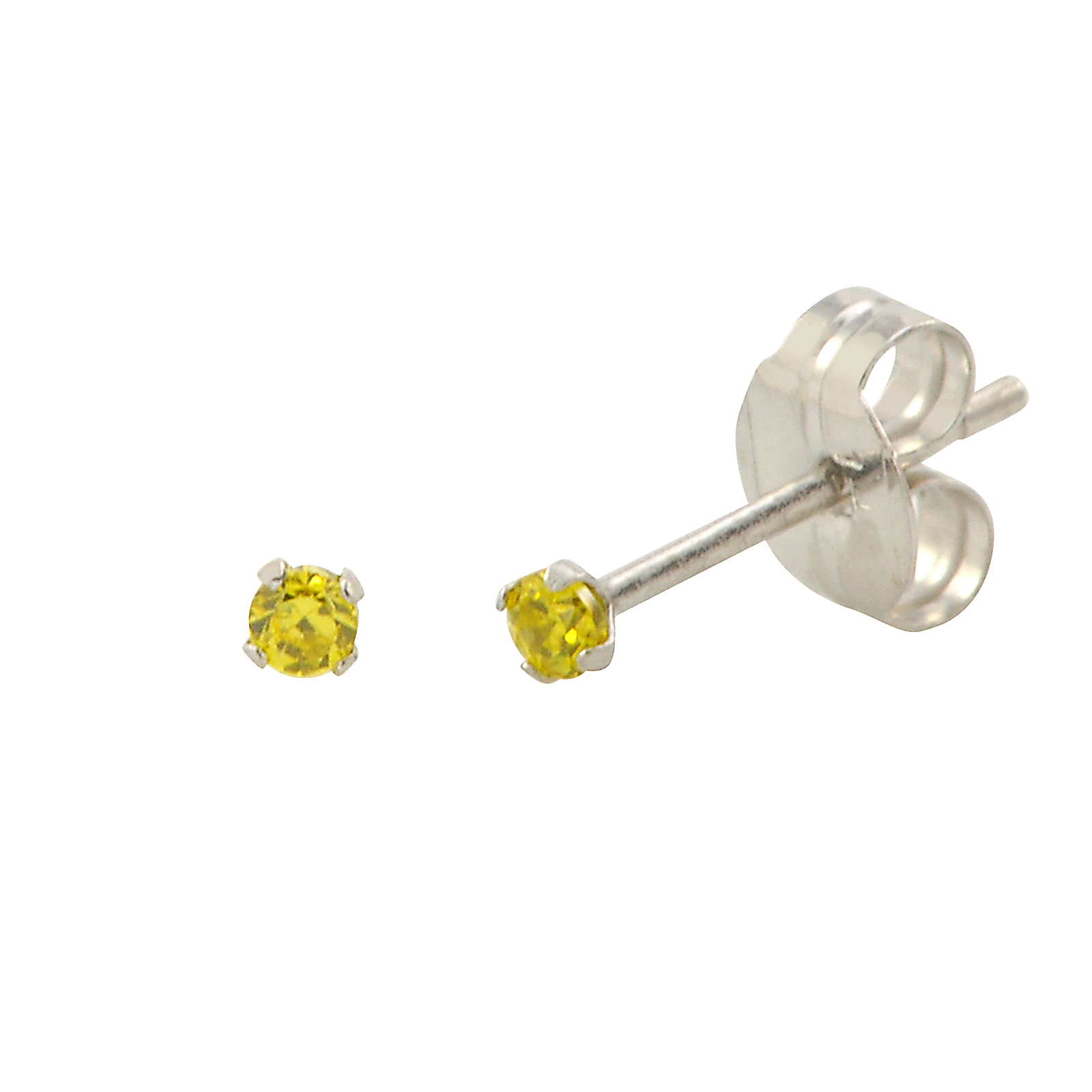 14k White Gold Citrine Cubic Zircon Stud Earrings Yellow Round Birthstone CZ