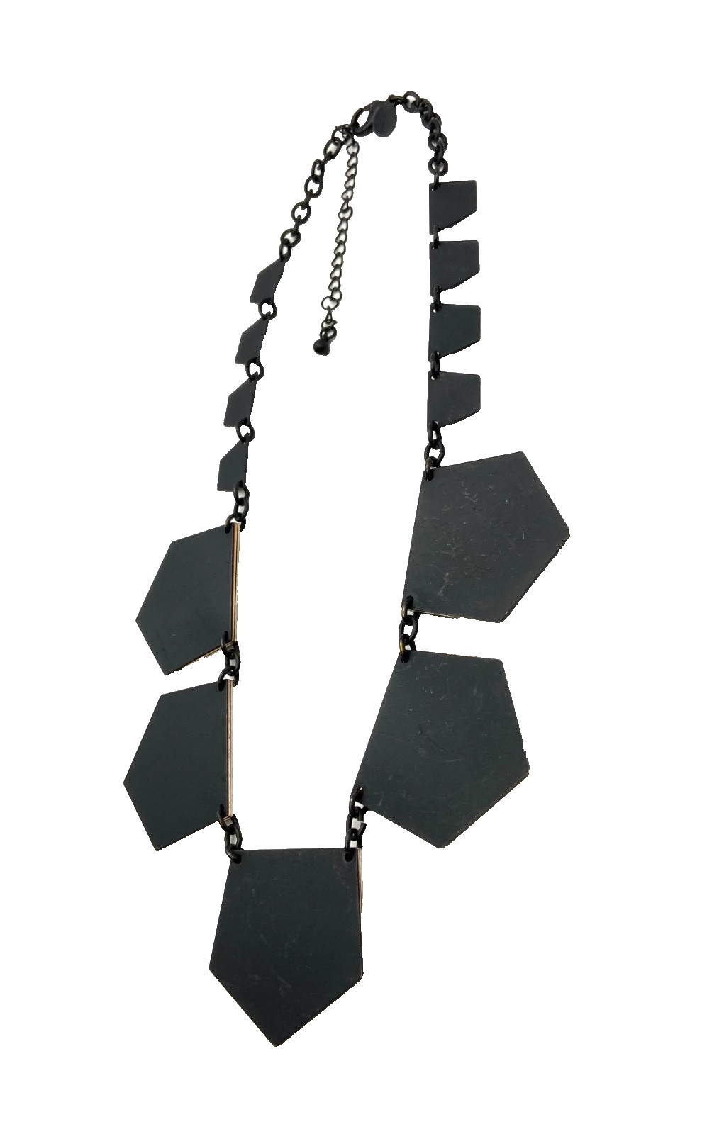 Express Black Triple Layer Pentagon Panel Necklace Tri-Tone Glitter Statement