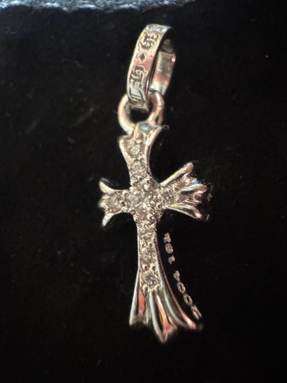 Chrome Hearts 18K White Gold Baby Fat Cross Pave Diamond Pendant