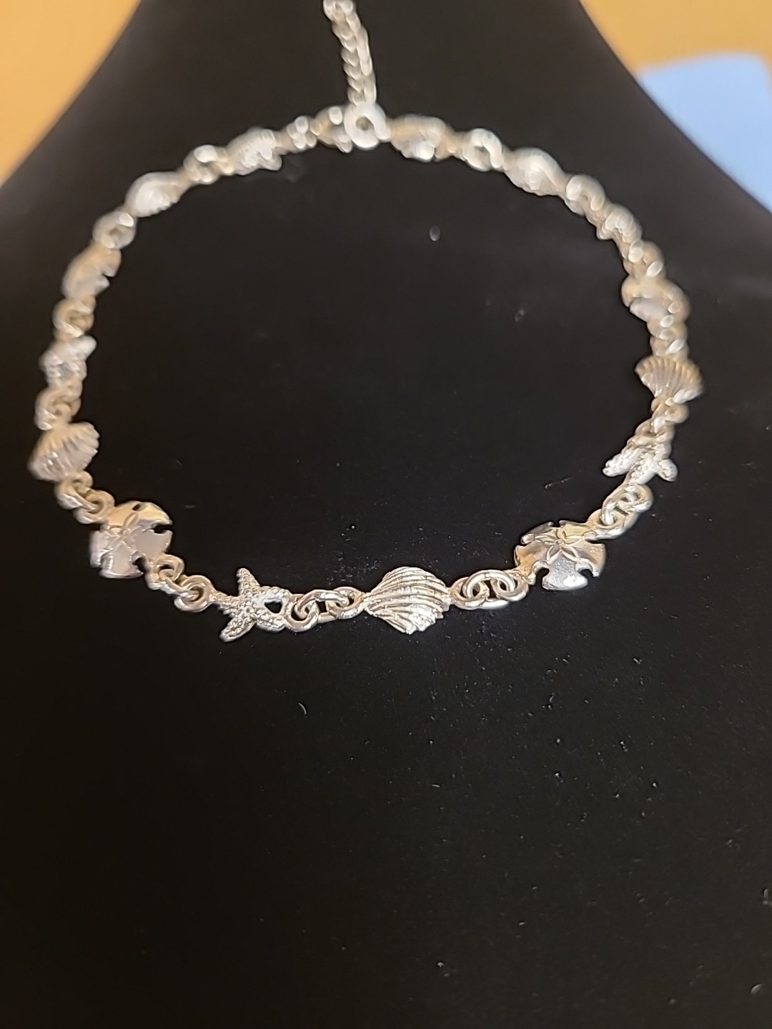 9″ Sterling Silver Seashells Starfish and Sand Dollar Bracelet *SEE PICS