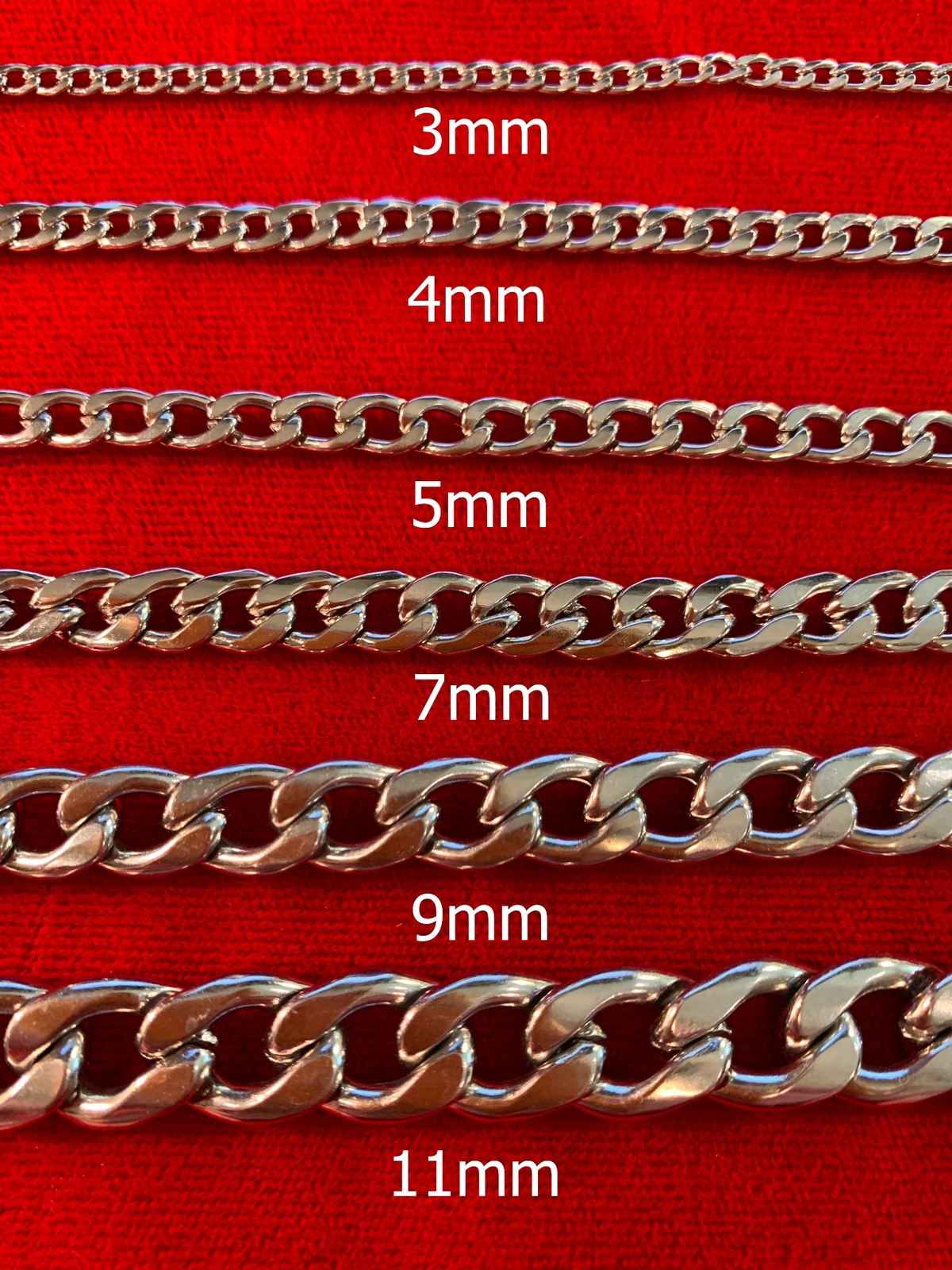 28 INCH, 3/4/5/7/9/11mmSTAINLESS STEEL CUBAN CURB SILVER CHAIN USA SELLER