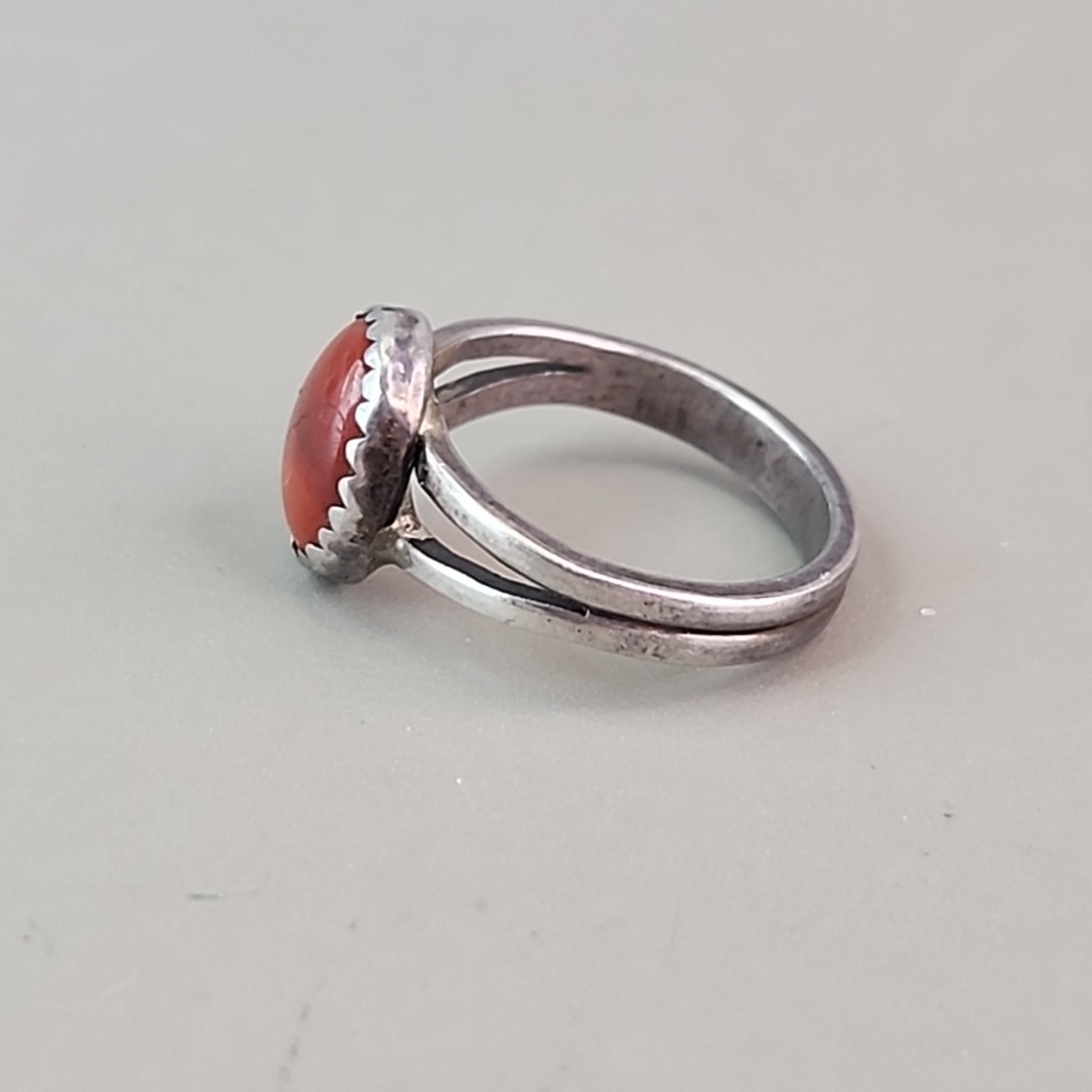 Stone Ring Sterling Silver Handmade Signed Crescent Moon Small 5