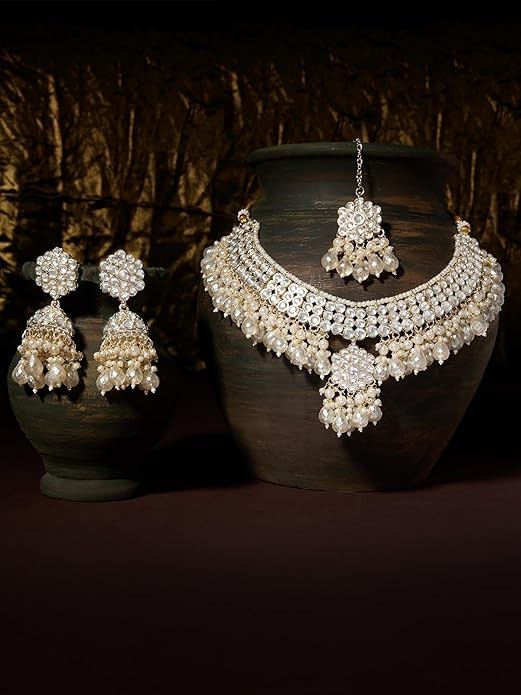 JAYWAR Jewelry Set Bridal Wedding Party Wear Necklace Earrings for Women Kundan