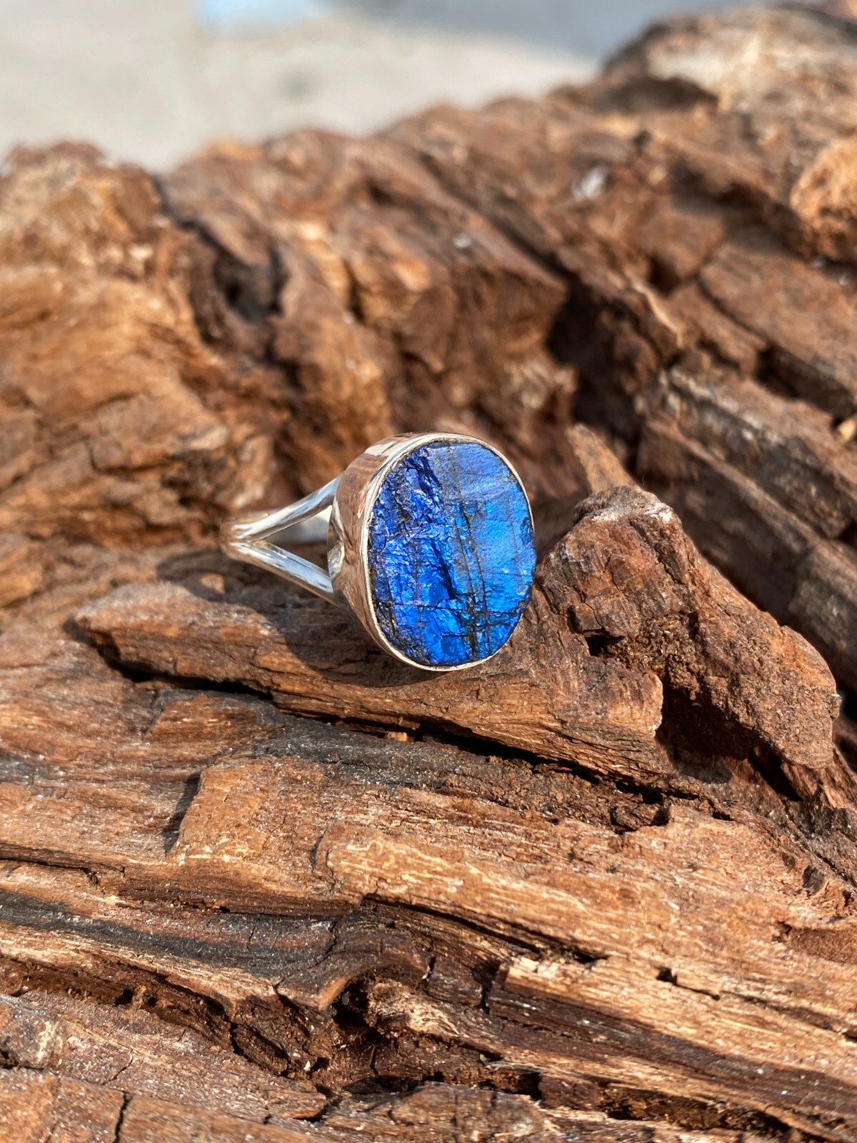 Natural Labradorite Gemstone Ring Rough Ring Handmade Ring Solid Silver Ring