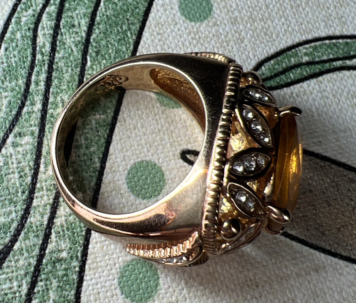 HSN Doris Panos Statement Ring Size: 8.75 Dark Yellow & Clear Crystal Gold Plate