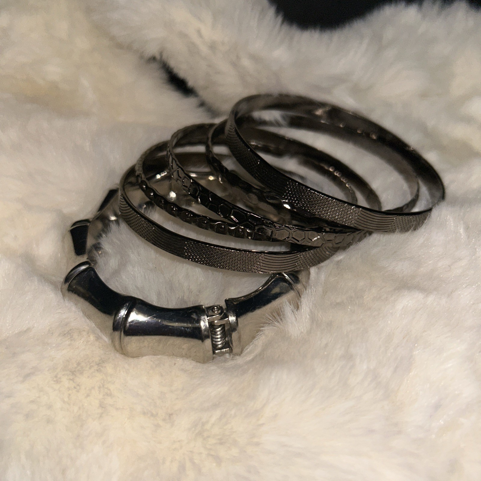 Gunmetal Bone Bracelet Stack 6 Pieces In Total