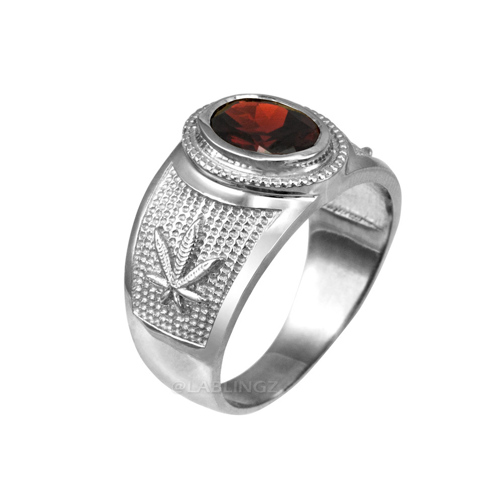Sterling Silver Marijuana Weed Leaf CZ Birthstone Ring