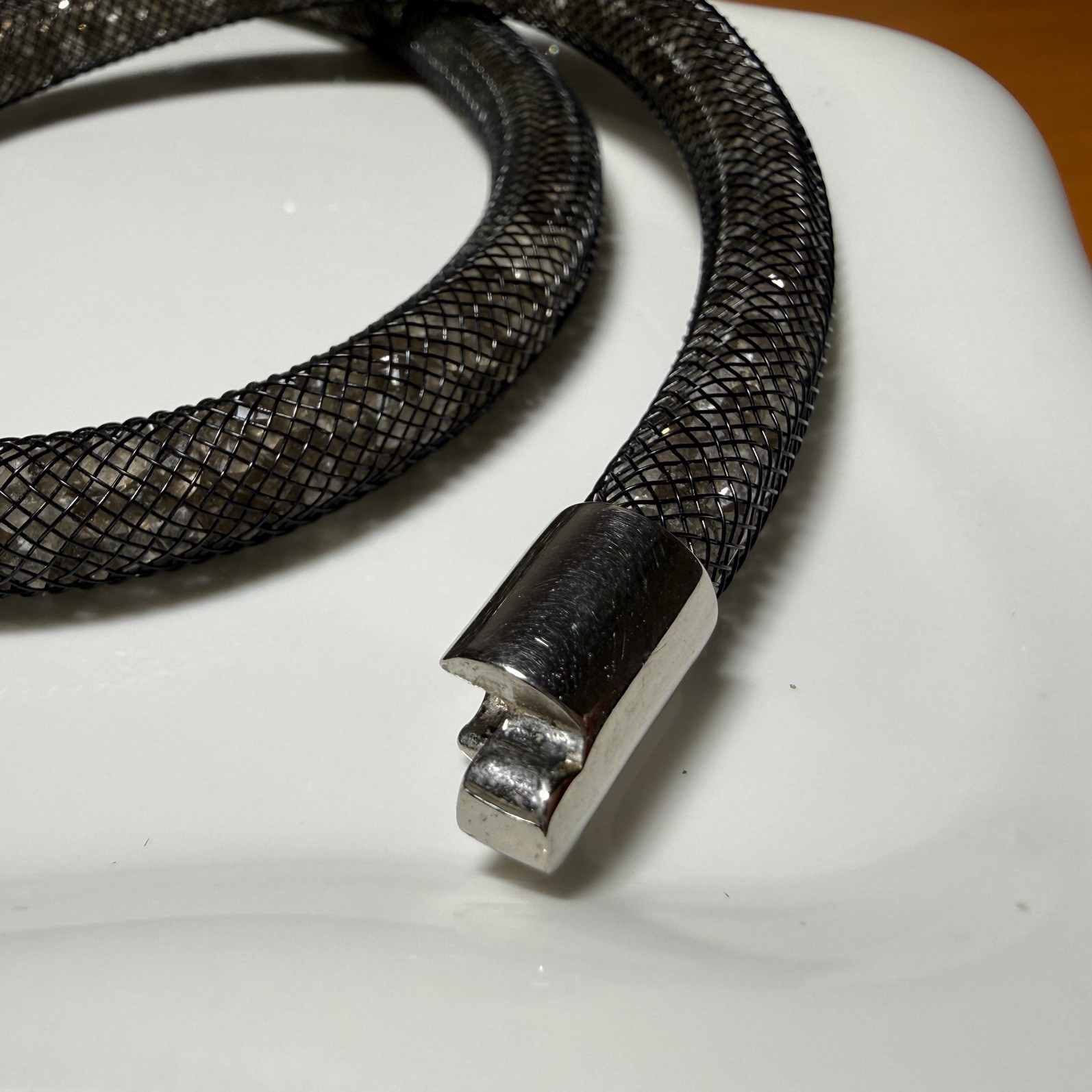 Swarovski Stardust Necklace Black Crystal Mesh Magnetic Glam Minimalist 17”