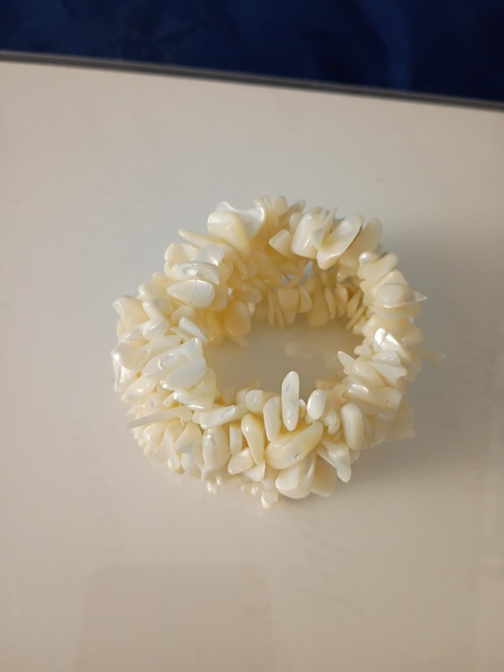 Stretch Beaded Bracelet White Mother of Pearl Chip Wide