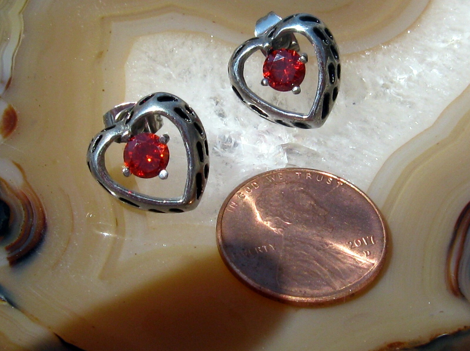 316L Surgical Steel Hollow Heart Earring With Red CZ Center Stone