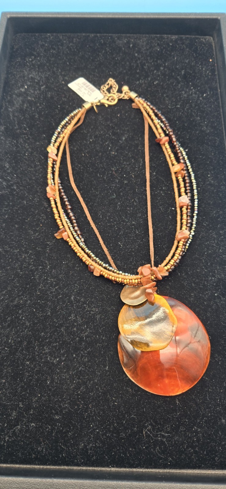 NWT Chicos 20″ Shoshana Beaded Necklace W/Detachable Faux Shell & Metal Pendant