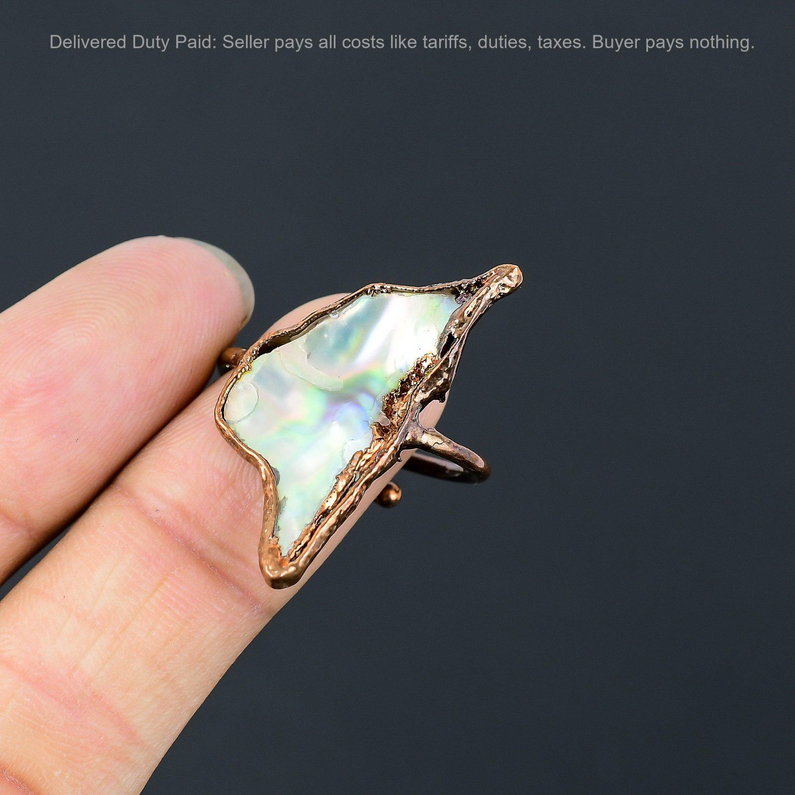 Natural Abalone Shell Stackable Wife Electroformed Promise Statement Ring Copper