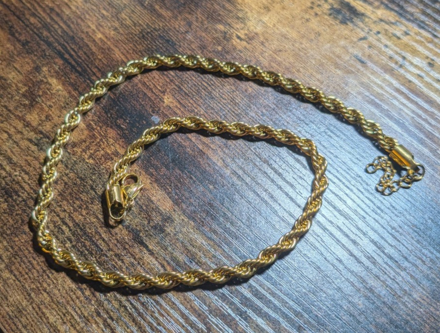 Gold Plated Rope Chain Necklace 20-22 Inches