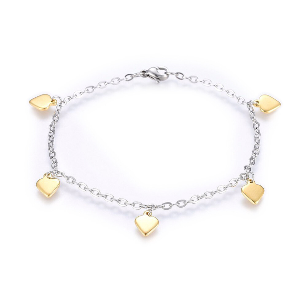 Stainless Steel Charm Bracelet Lobster Heart Gold Silver Color 7.8″ 2.5mm A68