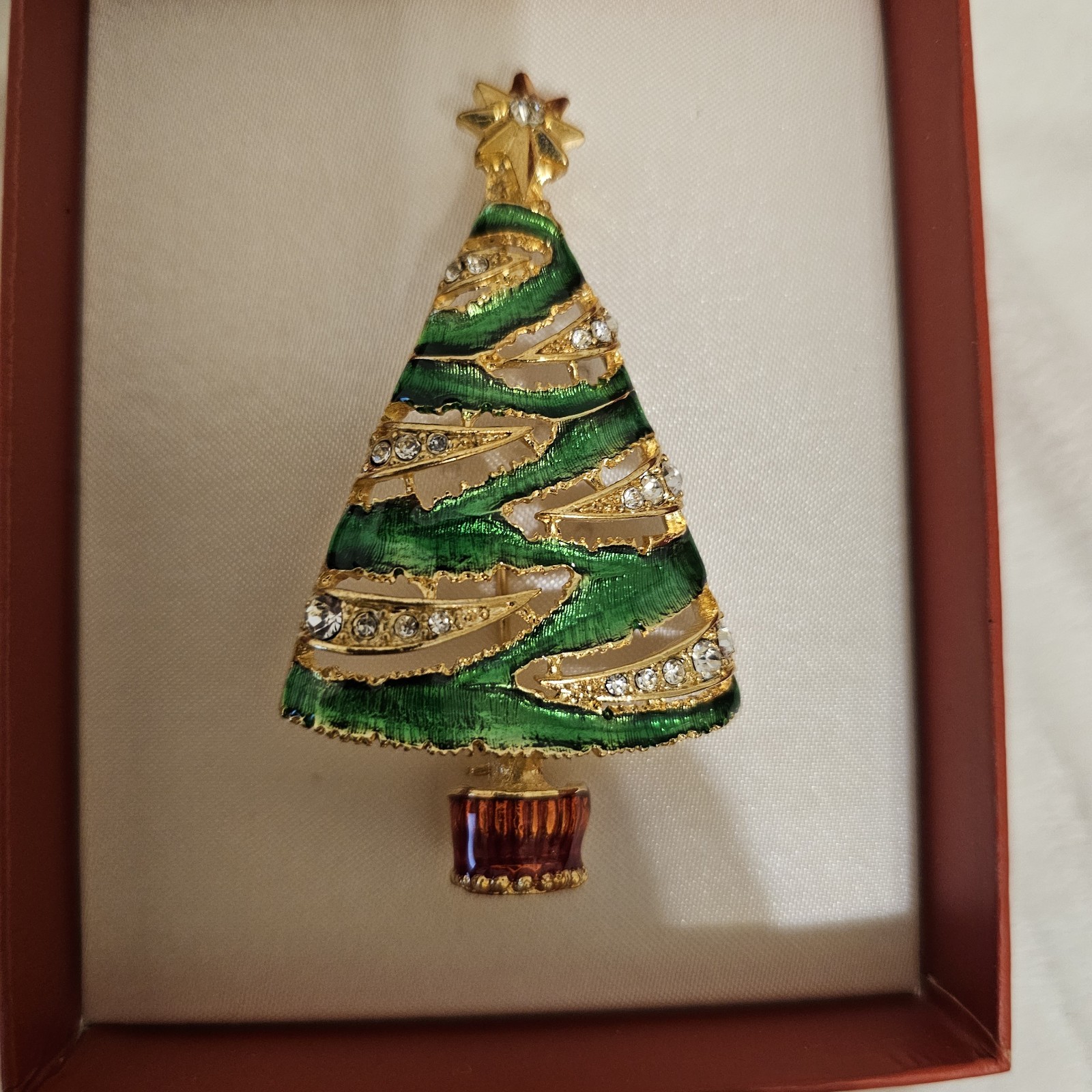 Christopher Radko Shiny Brite Christmas Tree Brooch Enamel Rhinestone Holiday